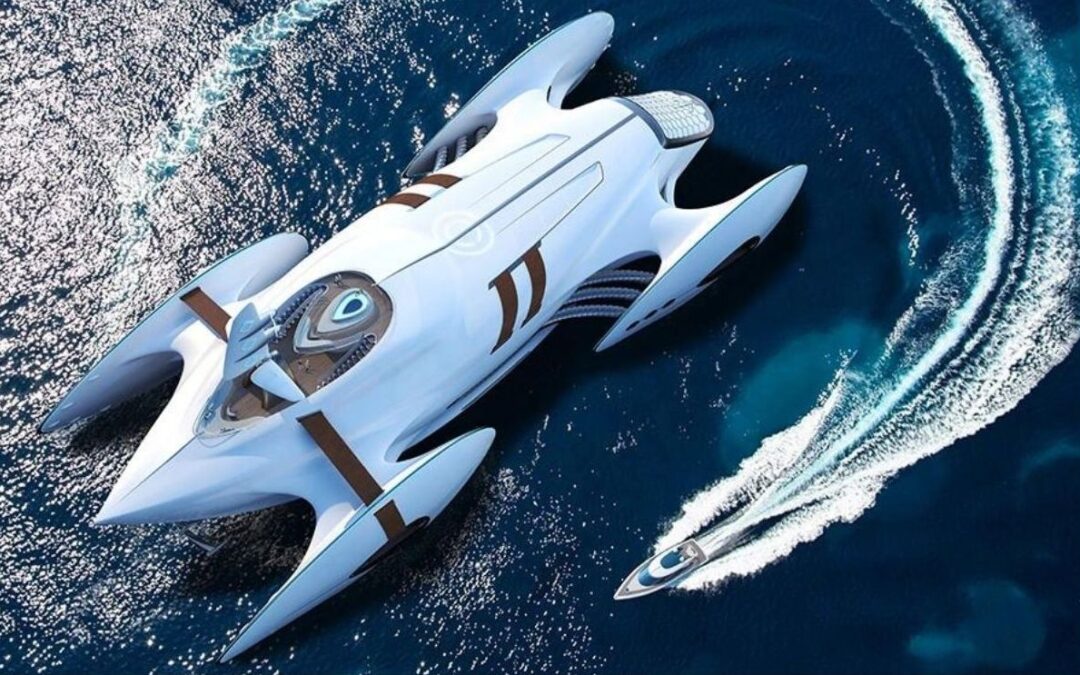 This 246-foot catamaran is a massive retro-futuristic supercar on water